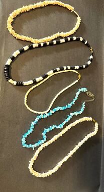 Vintage Boho Beach Necklace Lot 5 Puka Shell Coconut Wood Turquoise Heishi 70s